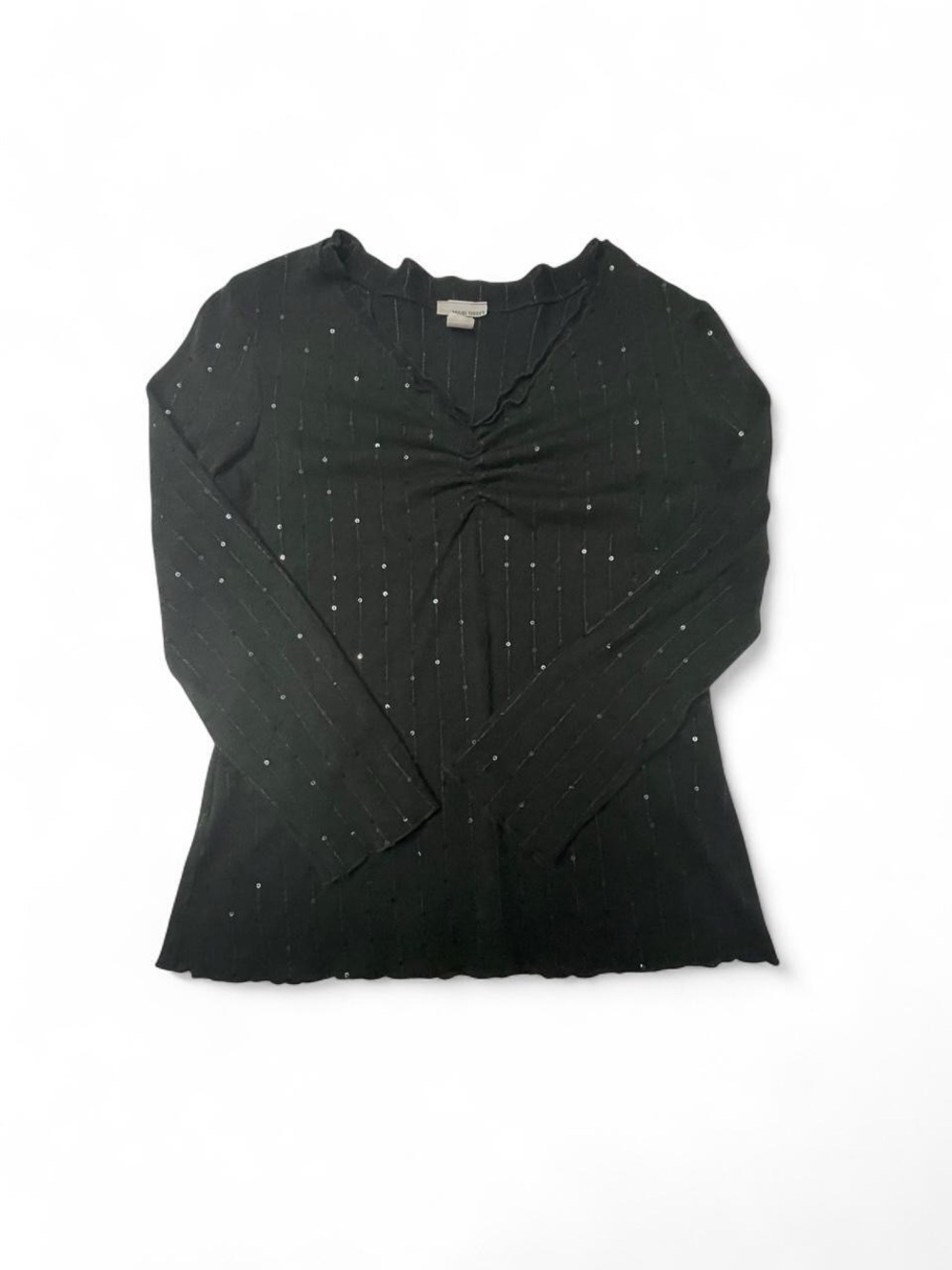 Vintage Made in USA Design Today’s L Wool Blend Black Sequin Long Sleeve Y2K
